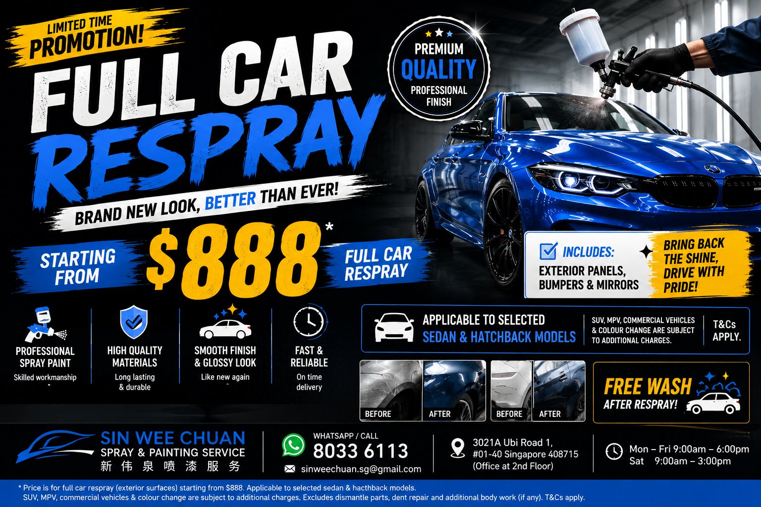 Full Car Respray from $888 - Limited Time Promotion